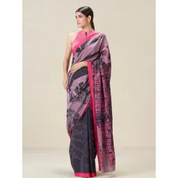 navyasa by liva Purple & Black Printed Saree With Unstitched Blouse-picture-31