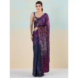 navyasa by liva Purple & Blue Printed Saree With Unstitched Blouse-picture-24
