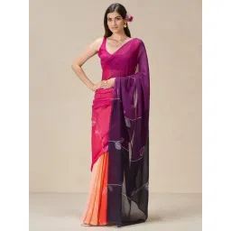 navyasa by liva Purple & Peach Printed Saree With Unstitched Blouse-picture-25