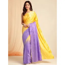 navyasa by liva Purple & Yellow Floral Print Saree With Unstitched Blouse-picture-15