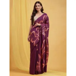 navyasa by liva Purple Floral Print Saree With Unstitched Blouse-picture-13