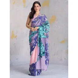 navyasa by liva Purple Printed Saree With Unstitched Blouse-picture-26
