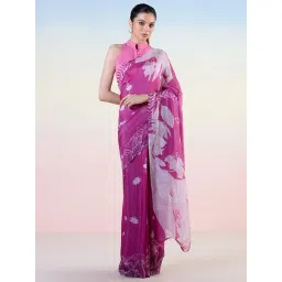 navyasa by liva Purple Printed Saree With Unstitched Blouse-picture-22