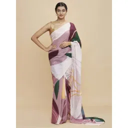 navyasa by liva Purple Printed Saree With Unstitched Blouse-picture-27