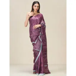 navyasa by liva Purple Printed Saree With Unstitched Blouse-picture-35