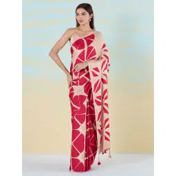 navyasa by liva Red & Beige Geometric Print Saree With Unstitched Blouse-picture-23