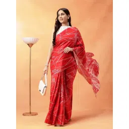 navyasa by liva Red Printed Saree with Unstitched Blouse-picture-39