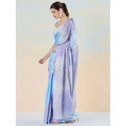 navyasa by liva Sky Blue Printed Saree With Unstitched Blouse image 3