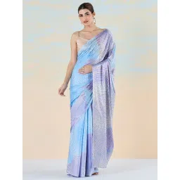 navyasa by liva Sky Blue Printed Saree With Unstitched Blouse image 1