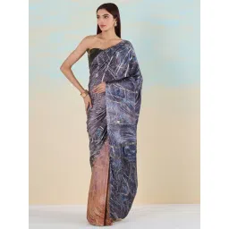 navyasa by liva Stone Grey & Brown Printed Saree With Unstitched Blouse-picture-13