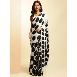 navyasa by liva White & Black Printed Saree With Unstitched Blouse-picture-23
