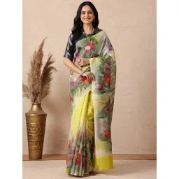 Navyasa by liva Yellow Floral Saree With Unstitched Blouse-picture-41