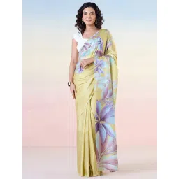 navyasa by liva Yellow Printed Saree With Unstitched Blouse-picture-37
