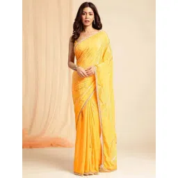 navyasa by liva Yellow Printed Saree With Unstitched Blouse-picture-37