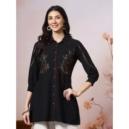 Nayam By Lakshita Black Cotton A-Line Embroidered Kurti-picture-26