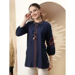 Nayam By Lakshita Blue Cotton A-Line Embroidered Kurti-picture-37