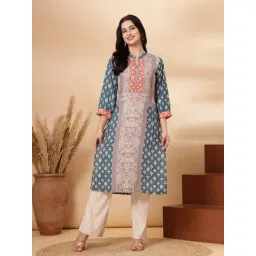 Nayam By Lakshita Blue Straight Fit Floral Print Kurta-picture-11