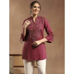 Nayam by Lakshita Burgundy Cotton Embroidered Kurti-picture-44