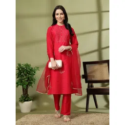 Nayam By Lakshita Floral Embroidered Regular Sequinned Kurta With Palazzos & Dupatta-picture-41