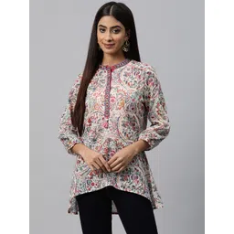 Nayam By Lakshita Floral Print Mandarin Collar Puff Sleeve Cotton Top-picture-23