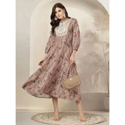 Nayam By Lakshita Floral Print Puff Sleeve A-Line Midi Dress-picture-10