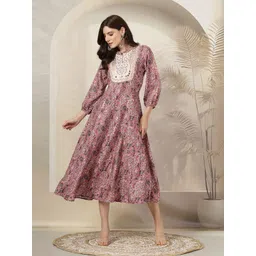 Nayam By Lakshita Floral Print Puff Sleeve A-Line Midi Dress image 1