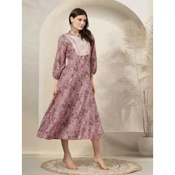 Nayam By Lakshita Floral Print Puff Sleeve A-Line Midi Dress image 3
