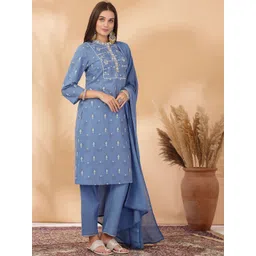 Nayam By Lakshita Floral Printed Straight Kurta With Palazzos & Dupatta-picture-16