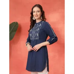 Nayam By Lakshita Navy Cotton A-Line Embroidered Kurtis-picture-34