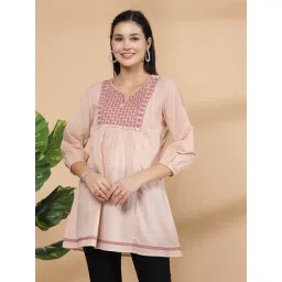Nayam by Lakshita Peach Cotton Embroidery Kurti-picture-39