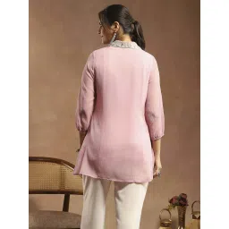 Nayam by Lakshita Pink Chiffon Zari Short Kurti image 2