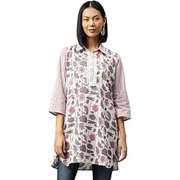 nayam by lakshita Purple Floral Printed Shirt Collar Cotton Kurti for Women-picture-12