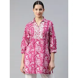 Nayam By Lakshita Shirt Collar Printed Cotton Cambric Tunic-picture-37