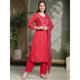 Nayam By Lakshita Women Bandhani Printed Mirror Work Kurta with Trousers & Dupatta-picture-10