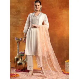 Nayam By Lakshita Women Ethnic Motifs Embroidered Empire Thread Work Kurta with Trousers & With Dupatta-picture-31