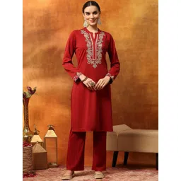 Nayam By Lakshita Women Ethnic Motifs Embroidered Kurta with Trousers-picture-15