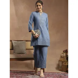 Nayam By Lakshita Women Ethnic Motifs Embroidered Kurta with Trousers-picture-13