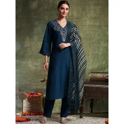 Nayam By Lakshita Women Ethnic Motifs Embroidered Kurta with Trousers & Dupatta-picture-18