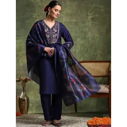Nayam By Lakshita Women Ethnic Motifs Embroidered Kurta with Trousers & Dupatta-picture-20