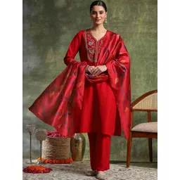 Nayam By Lakshita Women Ethnic Motifs Embroidered Kurta with Trousers & Dupatta-picture-17