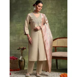 Nayam By Lakshita Women Ethnic Motifs Embroidered Kurta with Trousers & Dupatta-picture-21
