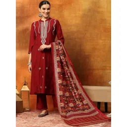 Nayam By Lakshita Women Ethnic Motifs Embroidered Kurta with Trousers & Dupatta-picture-16