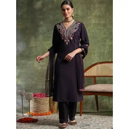 Nayam By Lakshita Women Ethnic Motifs Embroidered Kurta with Trousers & Dupatta-picture-19