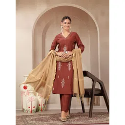 Nayam By Lakshita Women Ethnic Motifs Embroidered Kurta with Trousers image 1