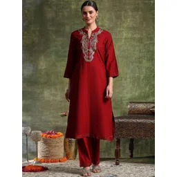 Nayam By Lakshita Women Ethnic Motifs Embroidered Regular Kurta with Trousers-picture-24