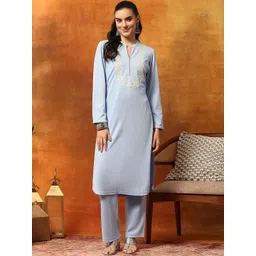 Nayam By Lakshita Women Ethnic Motifs Embroidered Regular Kurta with Trousers-picture-25