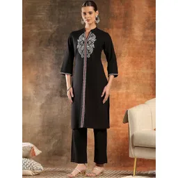 Nayam By Lakshita Women Ethnic Motifs Embroidered Regular Kurta with Trousers-picture-23