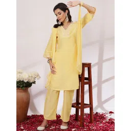 Nayam By Lakshita Women Ethnic Motifs Embroidered Regular Kurta with Trousers & With Dupatta-picture-22