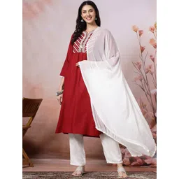 Nayam By Lakshita Women Ethnic Motifs Embroidered Regular Thread Work Kurta with Trousers & With Dupatta-picture-34