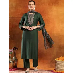 Nayam By Lakshita Women Ethnic Motifs Embroidered Regular Thread Work Kurta with Trousers & With Dupatta-picture-41